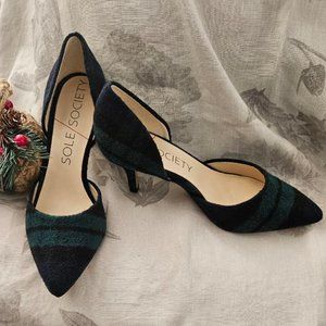 Navy Blue & Green Plaid Fabric Sole Society Pumps
